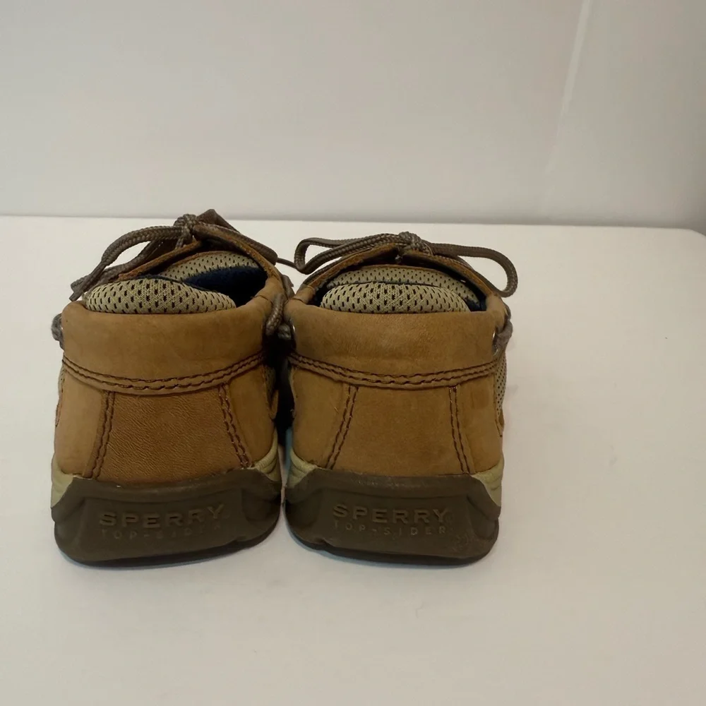 Sperry Boys Top- Slider Lanyard Tan Leather Boat Shoes, Sz 1 M